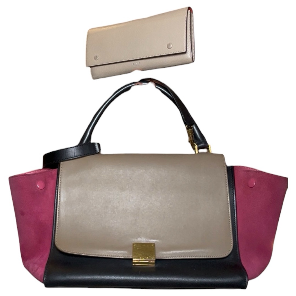 Celine Trapeze Medium Handbag In Tricolor With Wallet